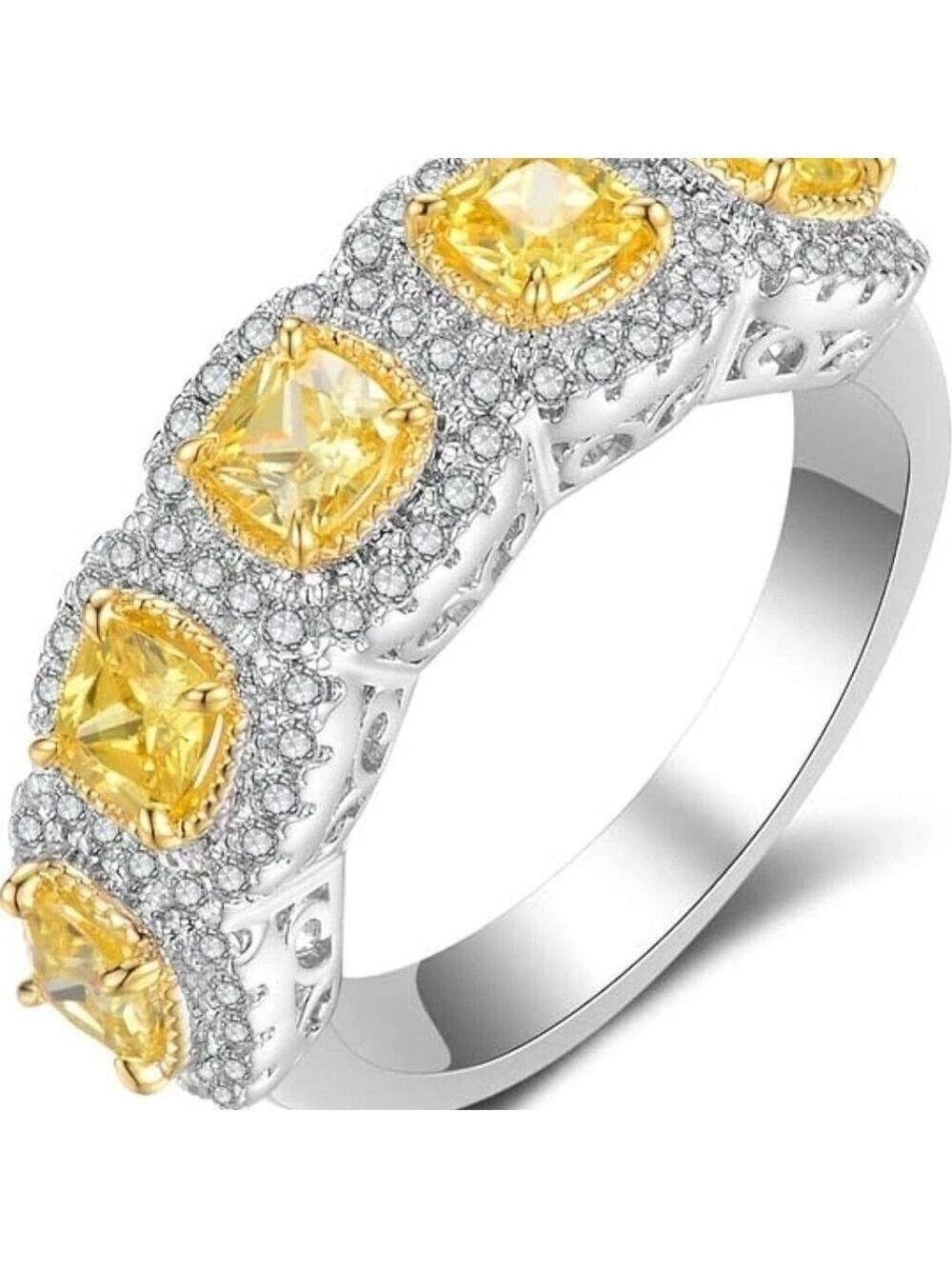 Double Row Pave Yellow Cubic Zirconia Eternity Band